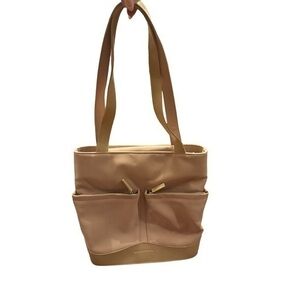 Liz Claiborne Vintage Tan Polyester Mini Bucket Purse with PVC Trim